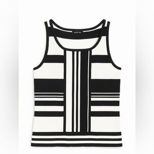 Indie Y2K Ribbed Black and White Striped Tank Top Petite Large